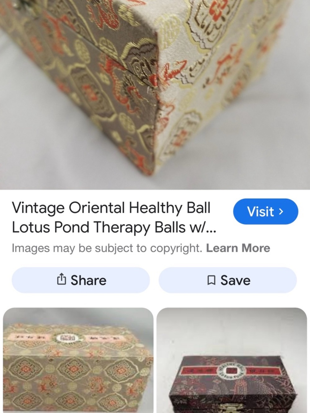 #1842”6X7”Chinese Old Vintage Silk Jewelry/Trinket Box in Gold and Coral - Picture 5 of 10